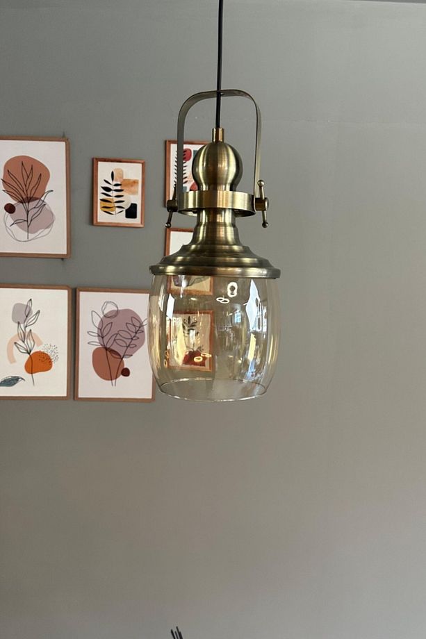 Pearl Cam Bal Rengi Tekli Avize Eskitme Başlık Retro Sarkıt Lamba Salon Aydınlatma - 2