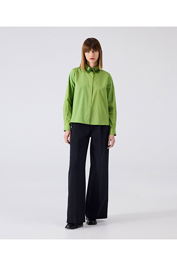 İşlemeli poplin gömlek - 1