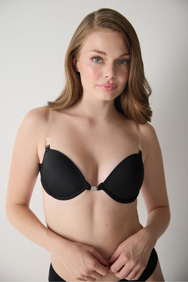 حمالة صدر إسفنجية شفافة بمشبك أمامي وظهر وحزام - 1