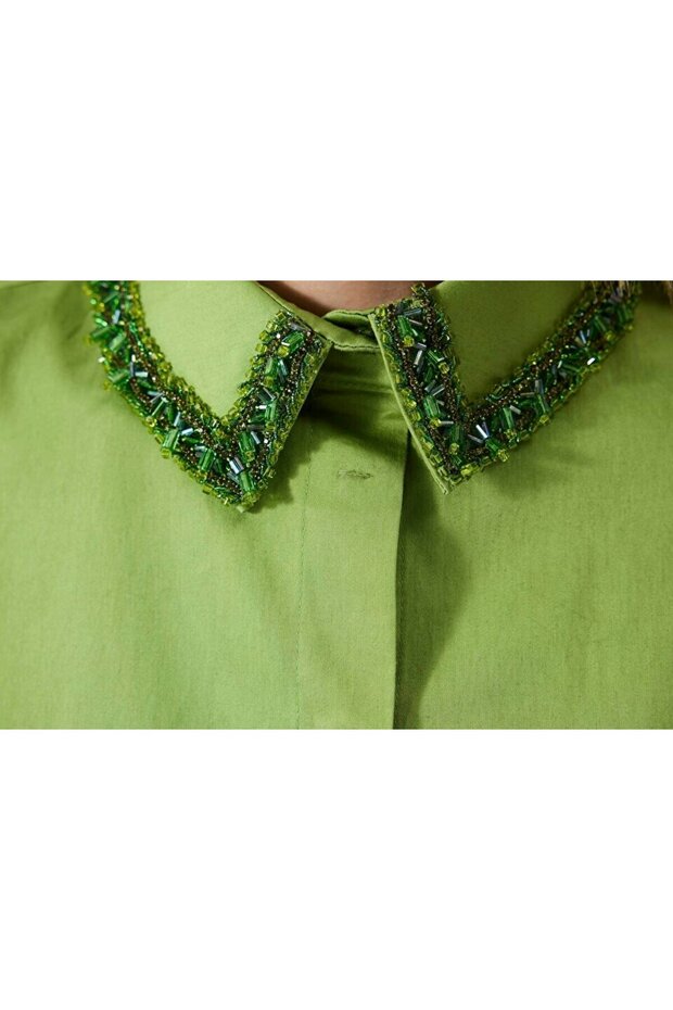 İşlemeli poplin gömlek - 7