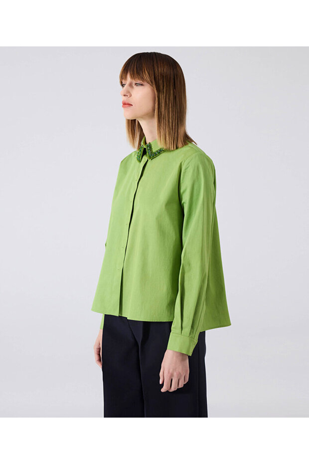 İşlemeli poplin gömlek - 2