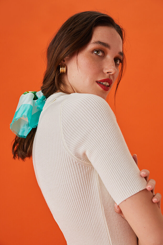 Kadın Polo Yaka Kısa Kol Basic Triko Bluz - 1