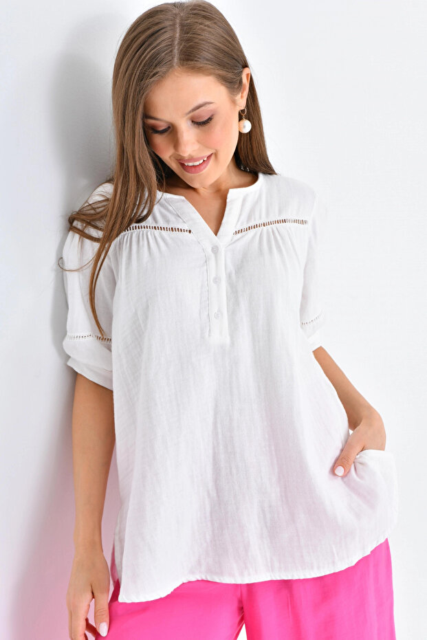 Beyaz Renk Basic Bluz - 1