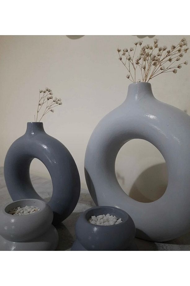 2 Li Halka Vazo 2 li mumluk set Açık mavi ve Lacivert Bohem Dekoratif vazo 4 lü set - 3