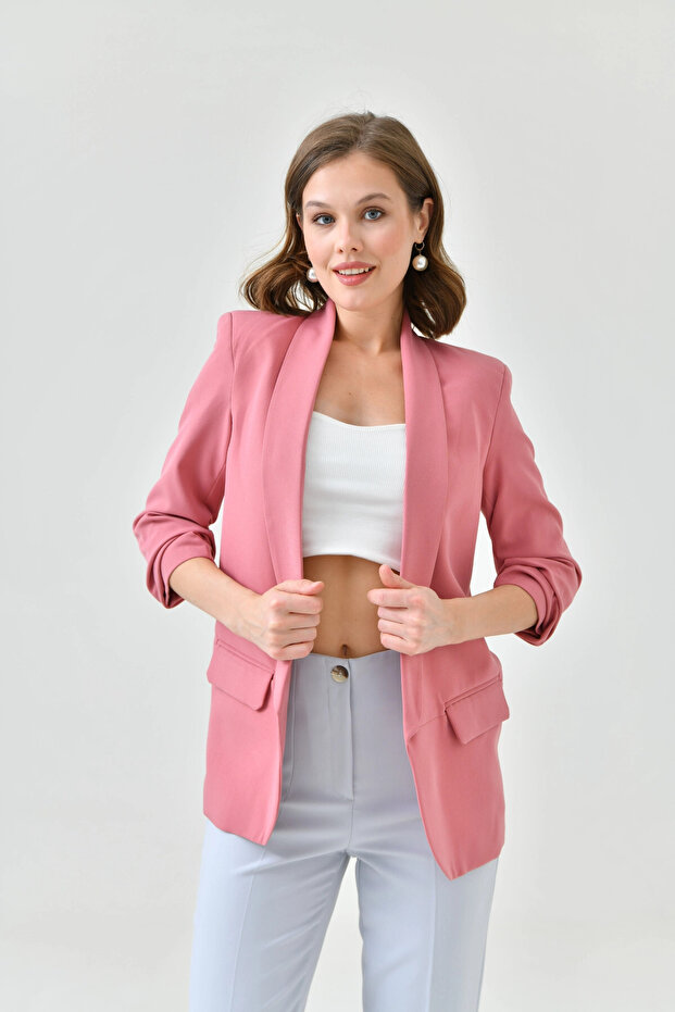 Sleeve Gathered Blazer Jacket - 3