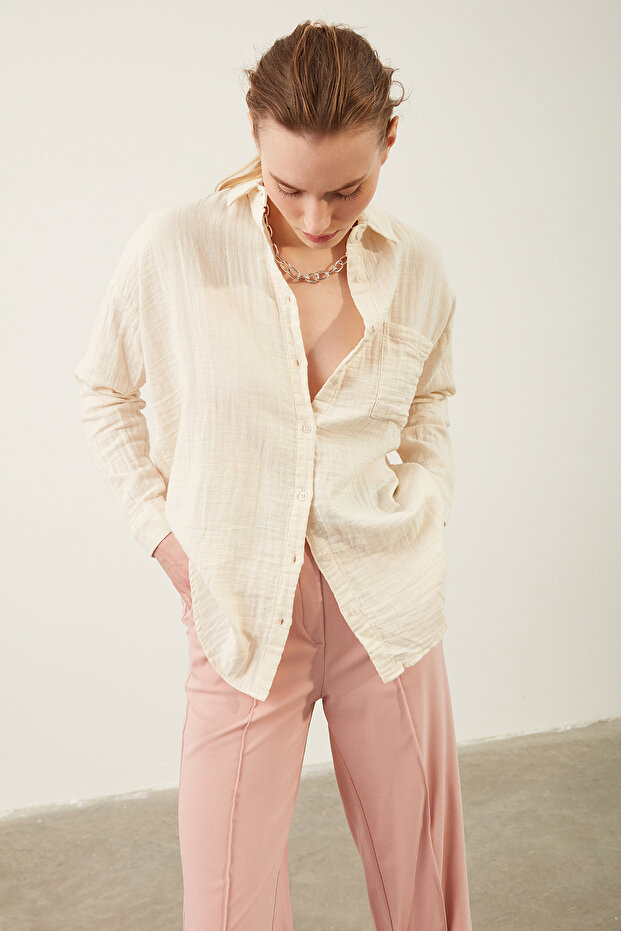 Cep Detaylı Oversize Gömlek - 2