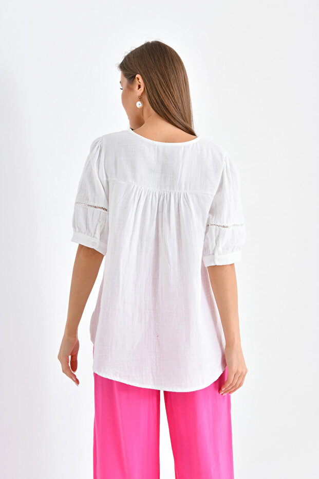 Beyaz Renk Basic Bluz - 6
