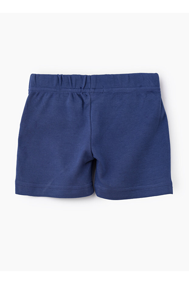 شورت قطني سادة للأولاد باللون الأزرق الداكن - 2