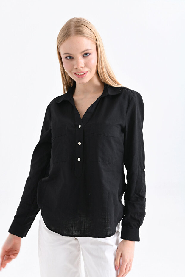 Gömlek Yaka Bluz - 3