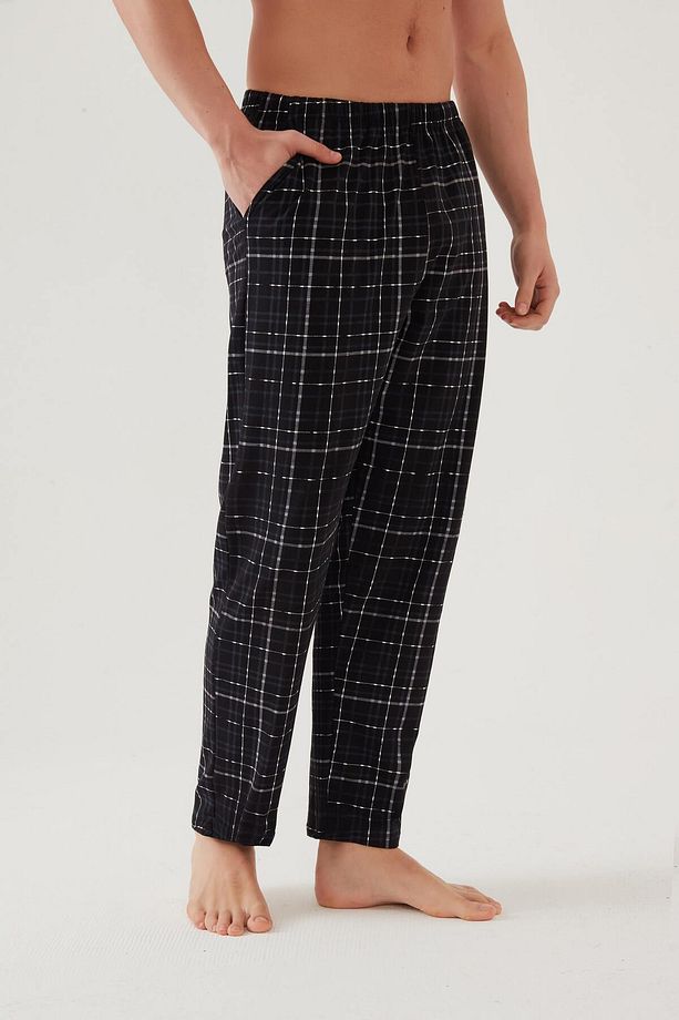 Erkek Pamuklu Ekose-siyah 2'li Tek Alt Pijama - 5
