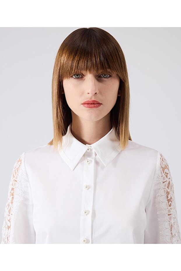 Dantel mix gömlek - 5