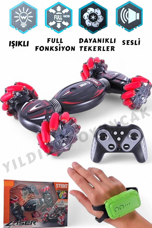 dekan toys Şarjlı El Sensörlü Akrobat Araba, Bilekten Kontrollü Uzaktan Kumandalı Araba Elle Kumandalı