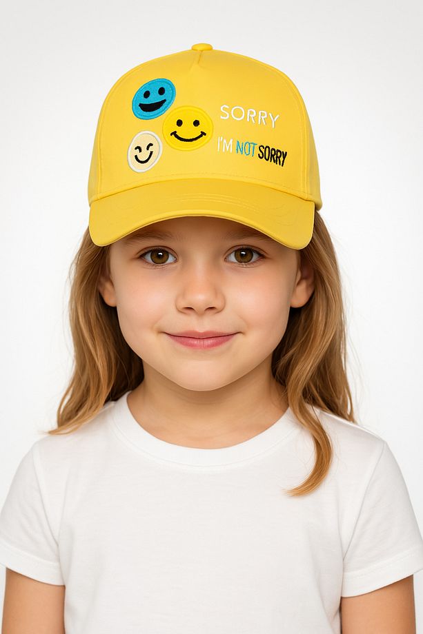 Kız Çocuk Nakışlı Şapka | Renkli Smiley Baskılı Yazlık Pamuklu Ayarlanabilir Çocuk Şapka 3-7 Yaş - 1