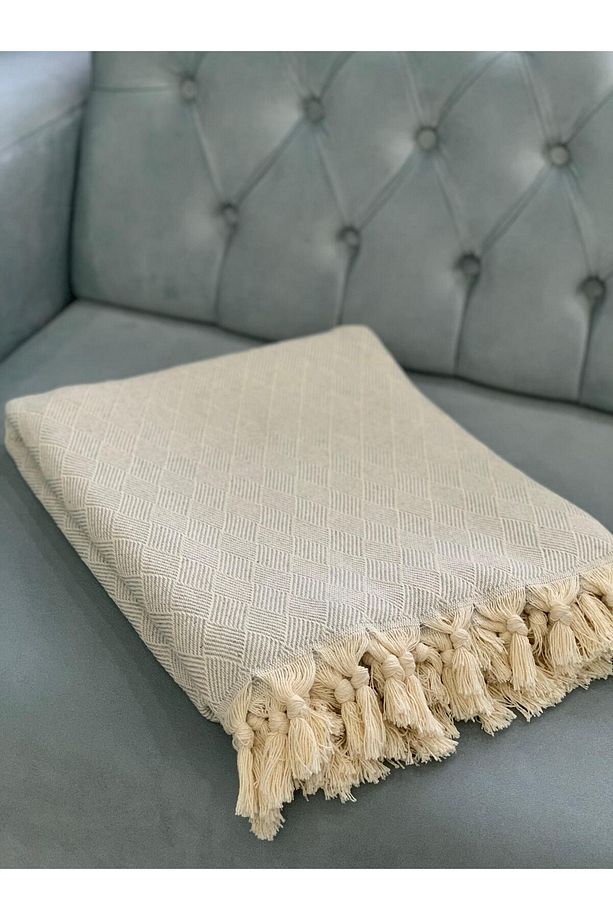 Baklava Desen %100 Pamuklu 180x230 Çok Amaçlı Serpme Koltuk Örtüsü - 2