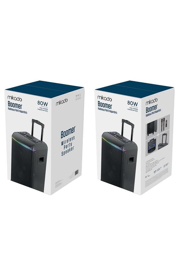 MD-90BT Bykalite Boomer 80W 2 Adet UHF Mikrofonlu USB+TF+AUX+ Bluetooth Destekli Siyah Profes - 7