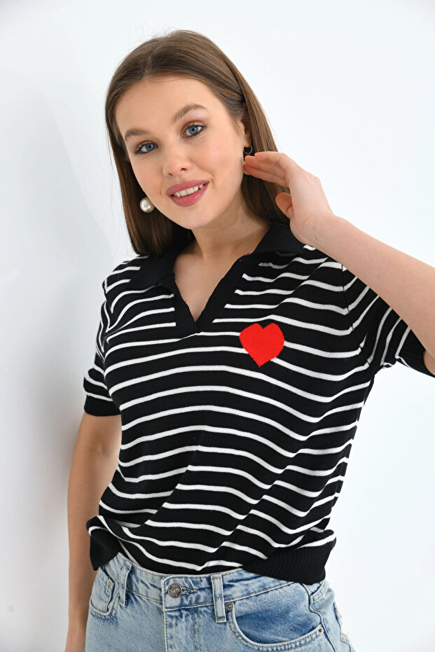 Women's Striped Heart Transitional Knitwear Sweater