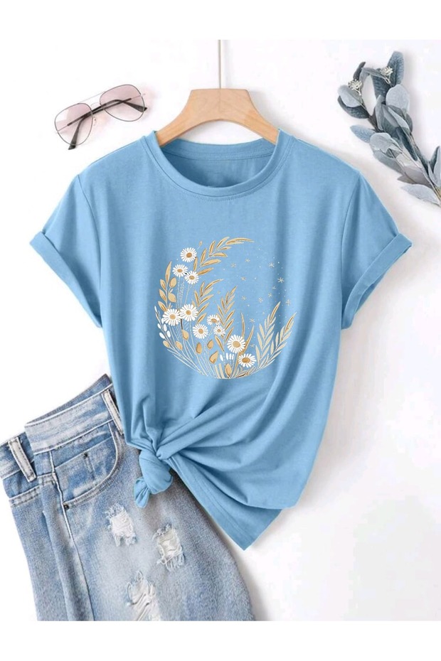 Moon Star Daisy Printed Unisex Summer Cotton Short Sleeve Tshirt