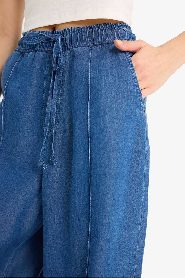 Pull On Wide Leg Yüksek Bel Uzun Yumuşak Jean Yıkamalı Pantolon D8243AX25SM - 5