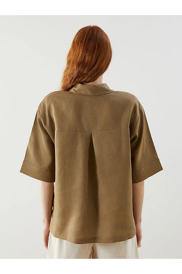 LCW Vision Haki Oversize Keten Kadın Gömlek - 2