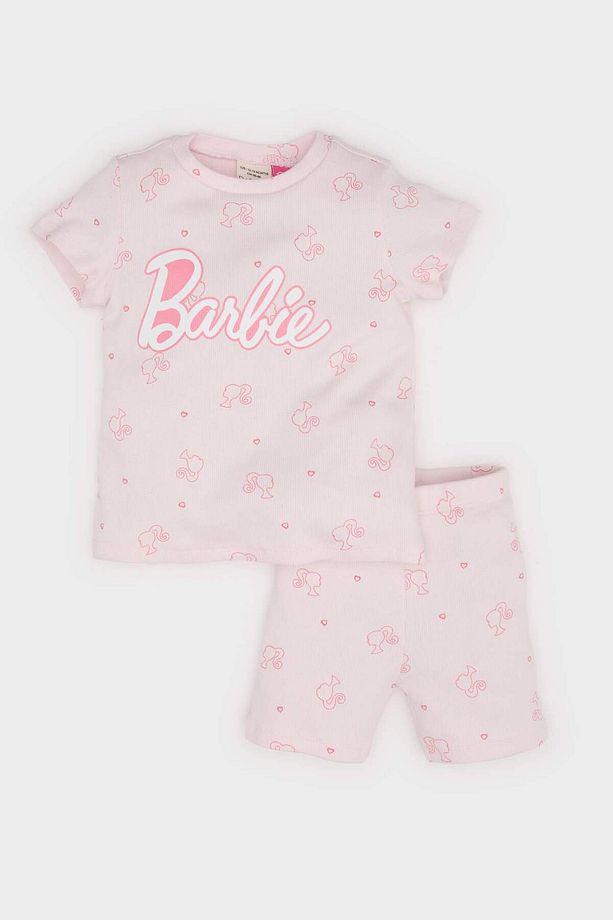 Kız Bebek Barbie Pijama Takımı Kısa Kollu Fitilli Kaşkorse Üst Beli Lastikli Şort E1545A525SM - 1