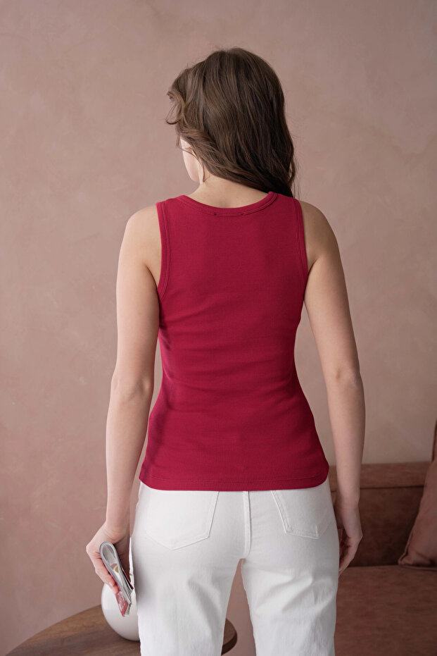 Yakası Patlı Fitilli Slim Basic Atlet - 6