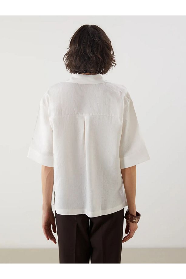 LCW Vision Ekru Oversize Keten Kadın Gömlek - 5