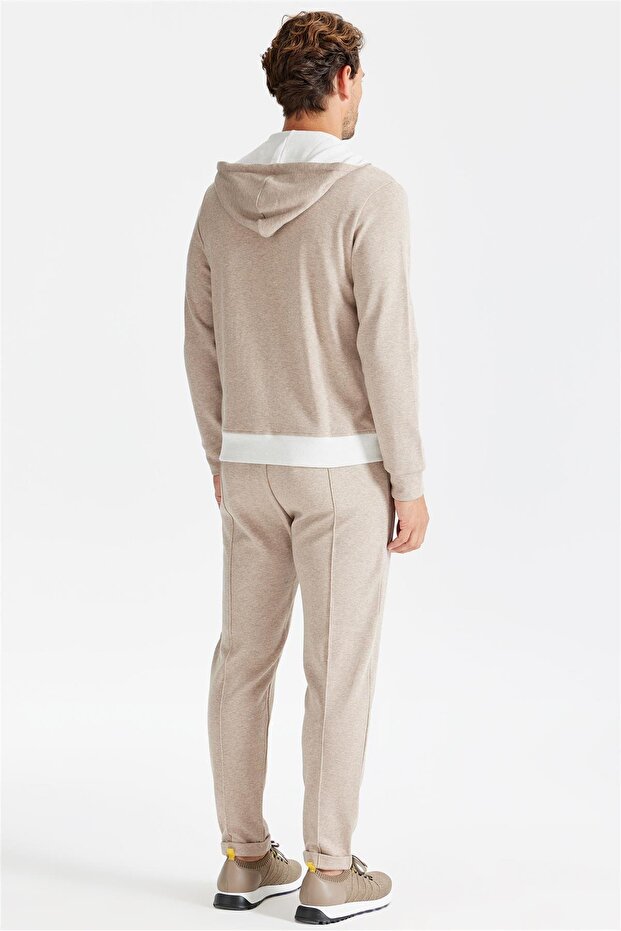 Bej Pamuk Kapüşonlu Eşofman Takımı - 2