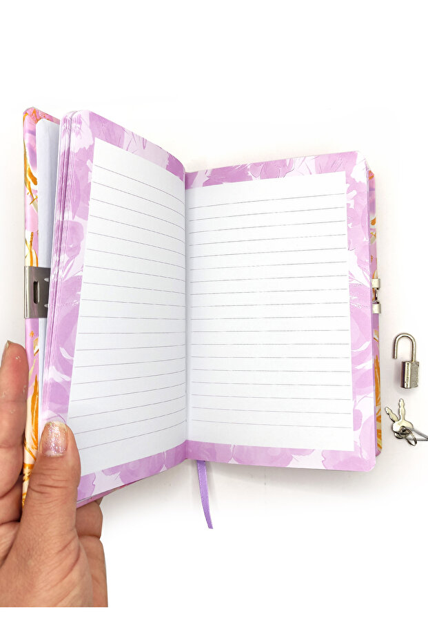 Pink Marbling Pattern Daily Diary Notebook with Lock 80 Sheets - 3