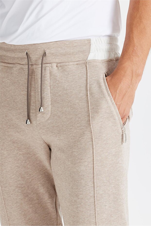 Bej Pamuk Kapüşonlu Eşofman Takımı - 6