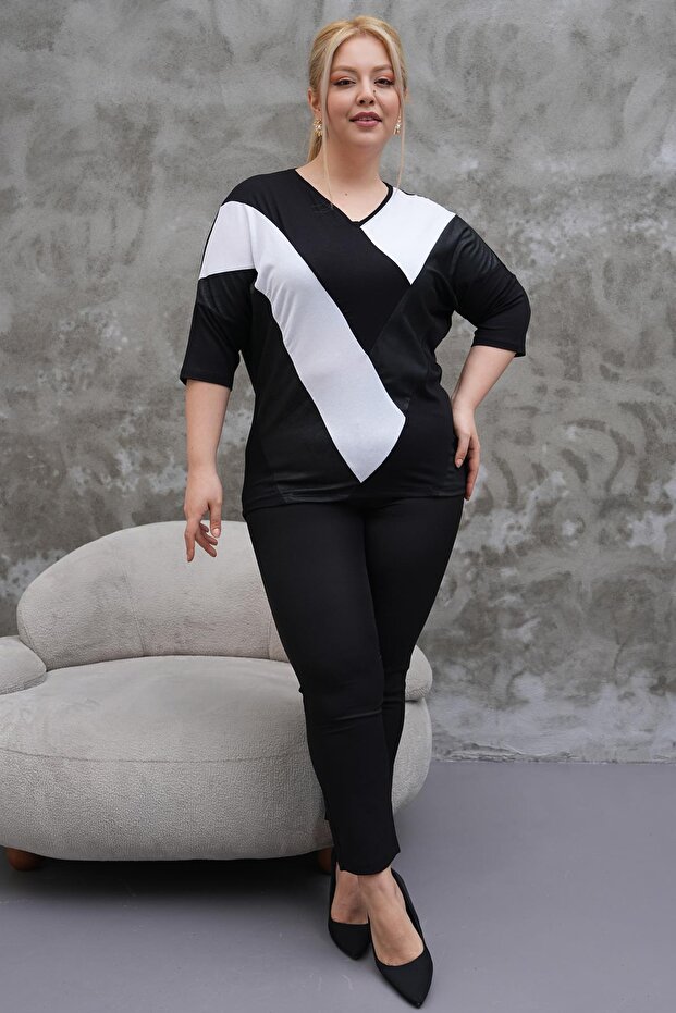 Plus Size Block Transition Oversize Blouse - 2