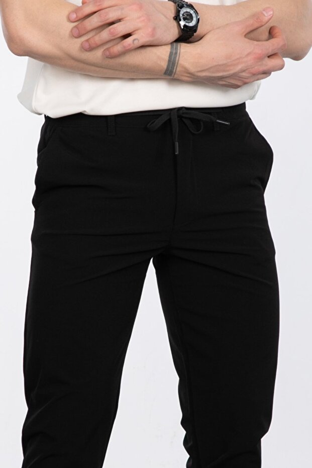 Önü Bağcıklı Jogger Pantolon - Siyah - 2