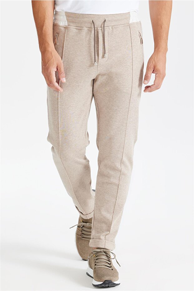 Bej Pamuk Kapüşonlu Eşofman Takımı - 4