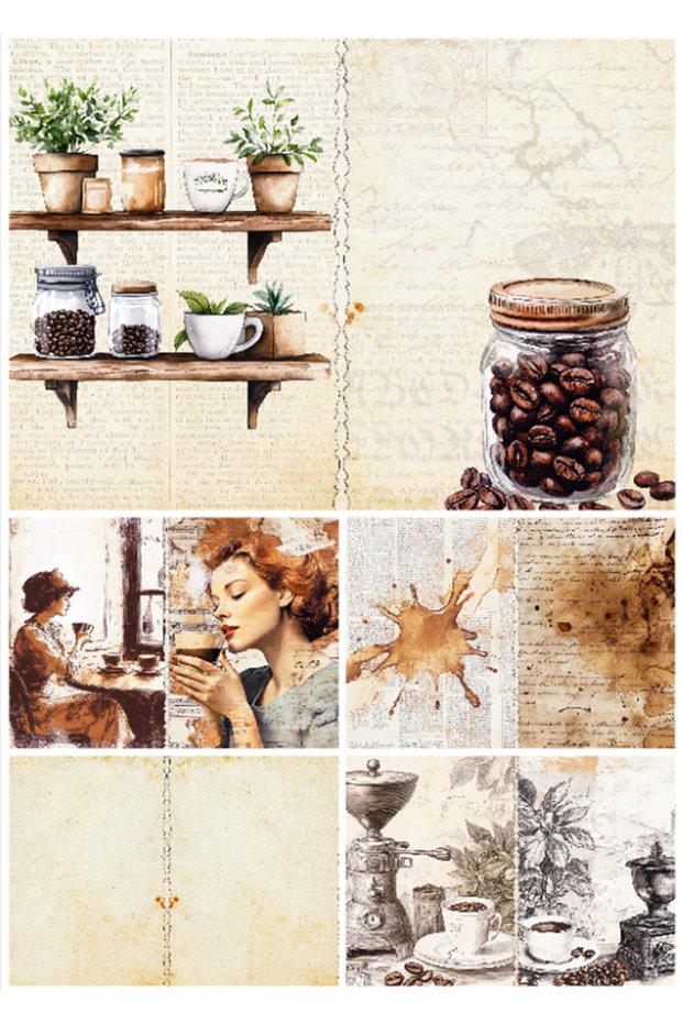 20Pcs Vintage Coffee Coffee Themed 5 Patterned Event Love Letter Paper Pictorial A4 Scrapbook Journal