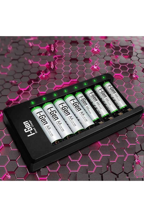 I-gen G879 8'li Pil Şarj Aleti 4 Adet Aa 2700 Mah 4 Adet Aaa 900 Mah Şarjlı Kalem Pilli Set - 1