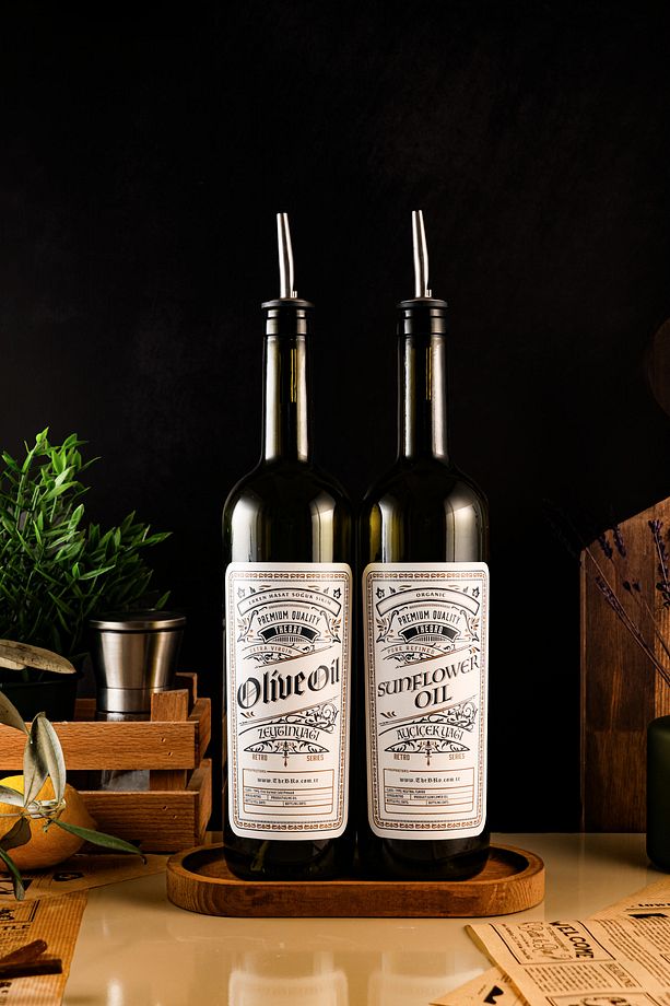 750ml Retro Serisi Ahşap Stantlı Zeytinyağı Şişesi,ayçiçek Yağı Şişesi,yağdanlık - 1
