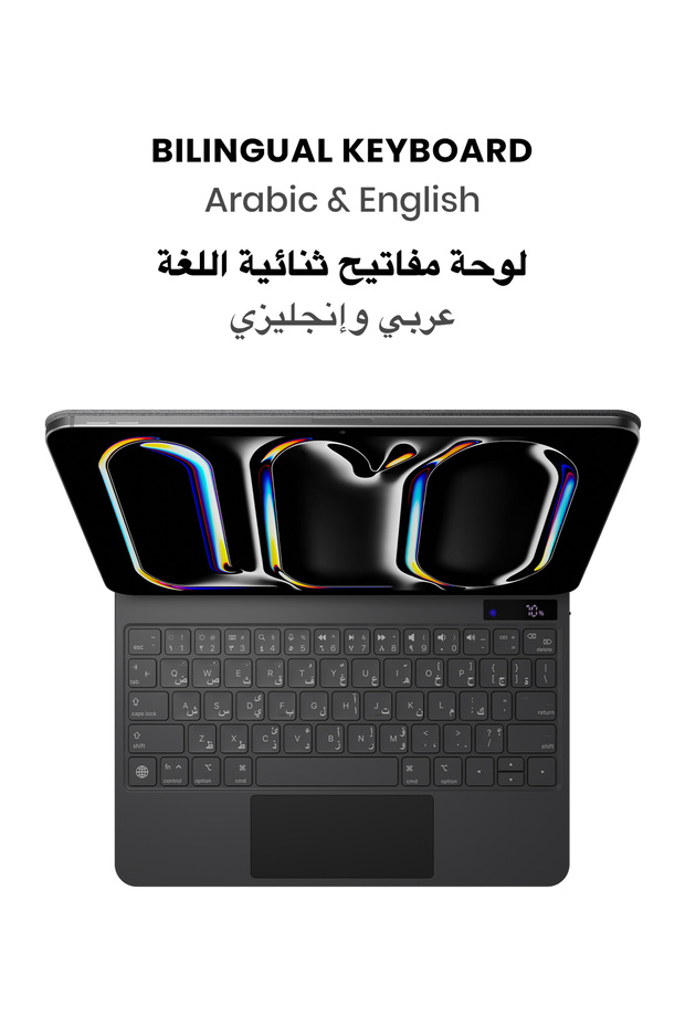 لوحة مفاتيح SpacePad Pro iPad بخمسة اتجاهات، شاشة LED، إضاءة خلفية، تدعم اللغة الإنجليزية/العربية لجهاز iPad Pro 11 (M4) - 10
