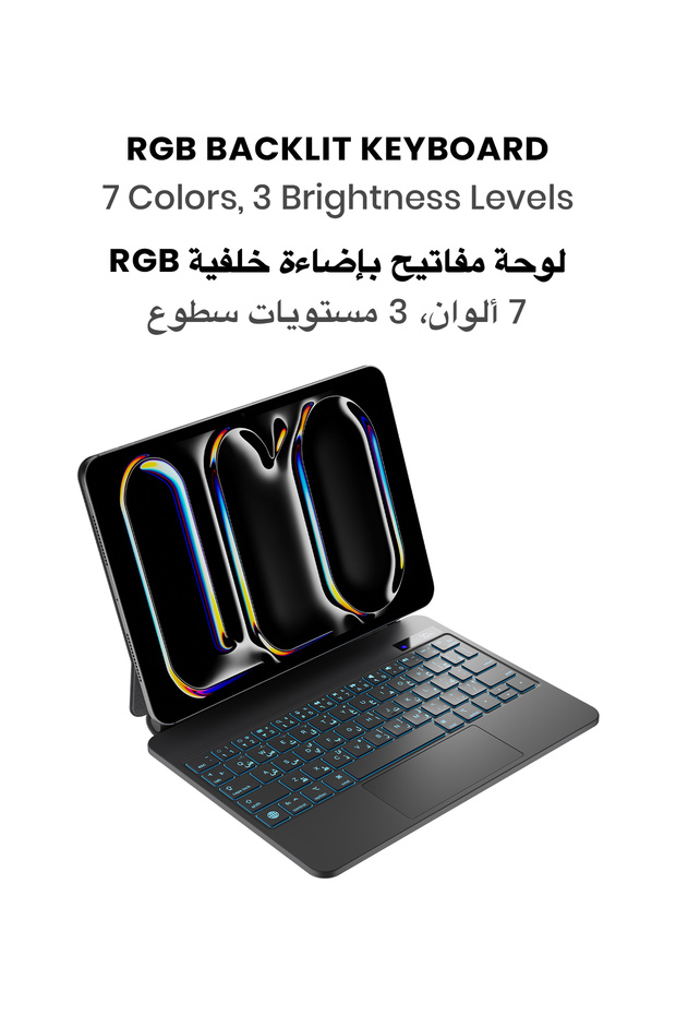 لوحة مفاتيح SpacePad Pro iPad بخمسة اتجاهات، شاشة LED، إضاءة خلفية، تدعم اللغة الإنجليزية/العربية لجهاز iPad Pro 11 (M4) - 3