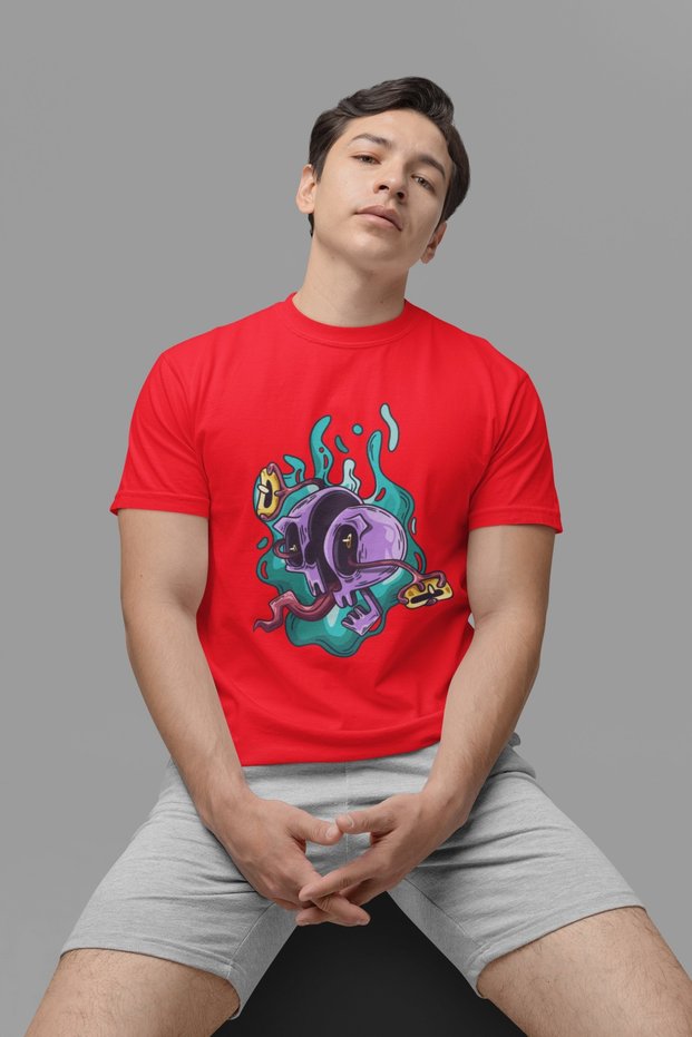 WOMEN/MEN 100% COTTON SKULL TRANSFER PRINTED ROUND NECK SHORT SLEEVE T-SHIRT