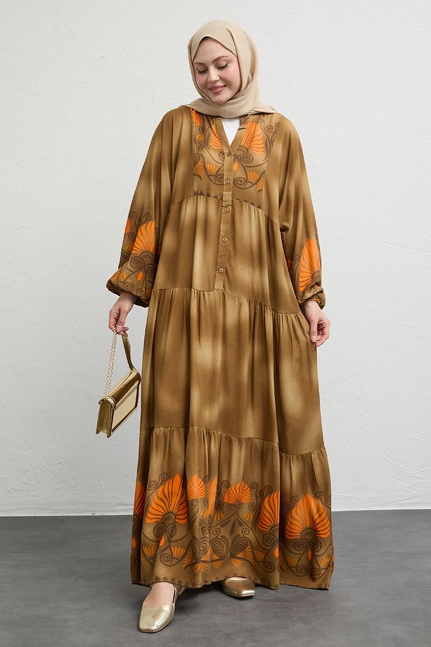 Patlı Buğulu Camel Salaş Elbise - 3
