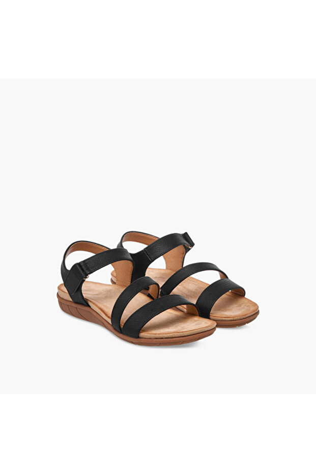 Textured Strap Sandals with Hook and Loop Closure - 1