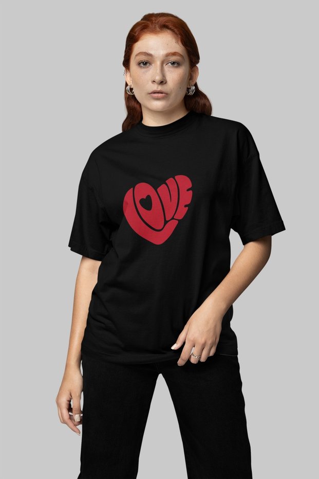 Women'S/Men's 100% Cotton Love Heart Transfer Printed Round Neck Short Sleeve T-Shirt