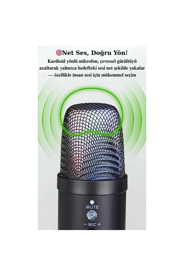 RGB Işıklı Profesyonel Kardioid Oyuncu Yayıncı Mikrofonu Stüdyo Podcast İçin - 7