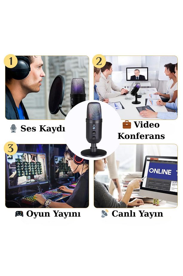 RGB Işıklı Profesyonel Kardioid Oyuncu Yayıncı Mikrofonu Stüdyo Podcast İçin - 2