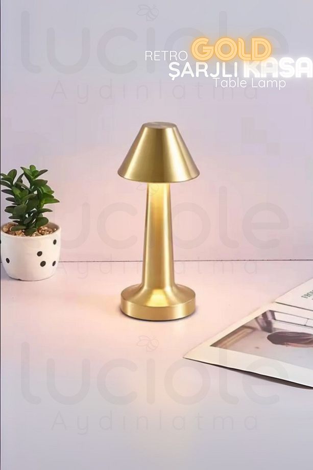Retro Gold Şarjlı Dokunmatik Masa Lambası - 3 Renk Ayarlı, Dim Edilebilir - 1