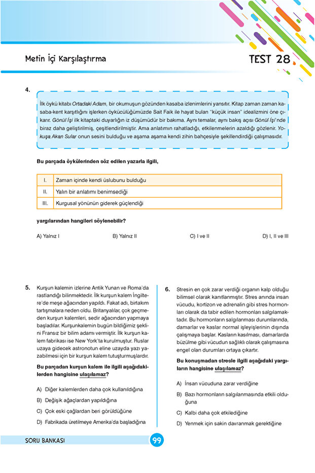 8. Sınıf Paragraf Doğru Başlangıç Soru Bankası Fix Çıkan Sorular - 6