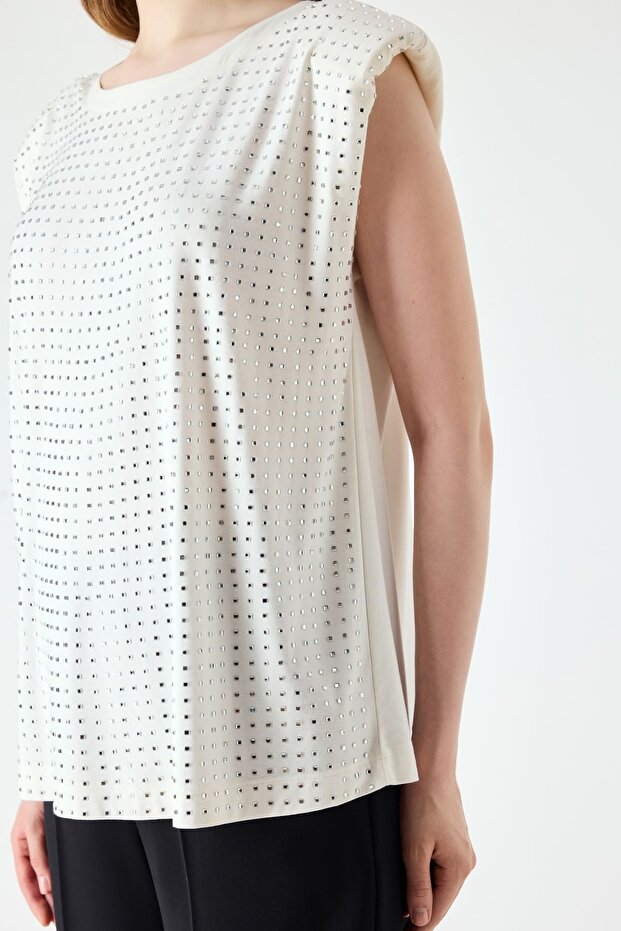 Parlak taş detaylı örme bluz - 3