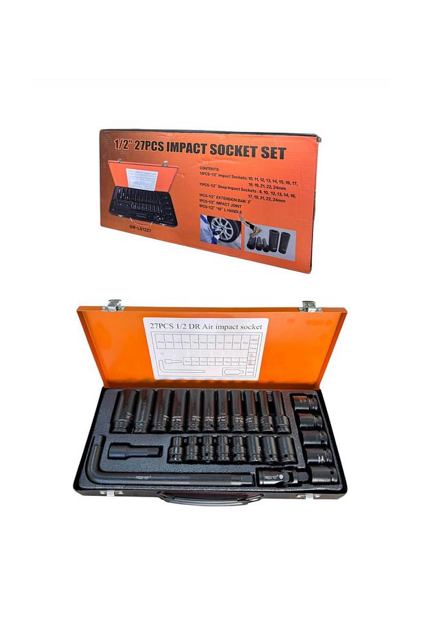 27 Parça 1/2" Darbeli Lokma Seti Profesyonel Darbeli Havalı Lokma Takımı - 1