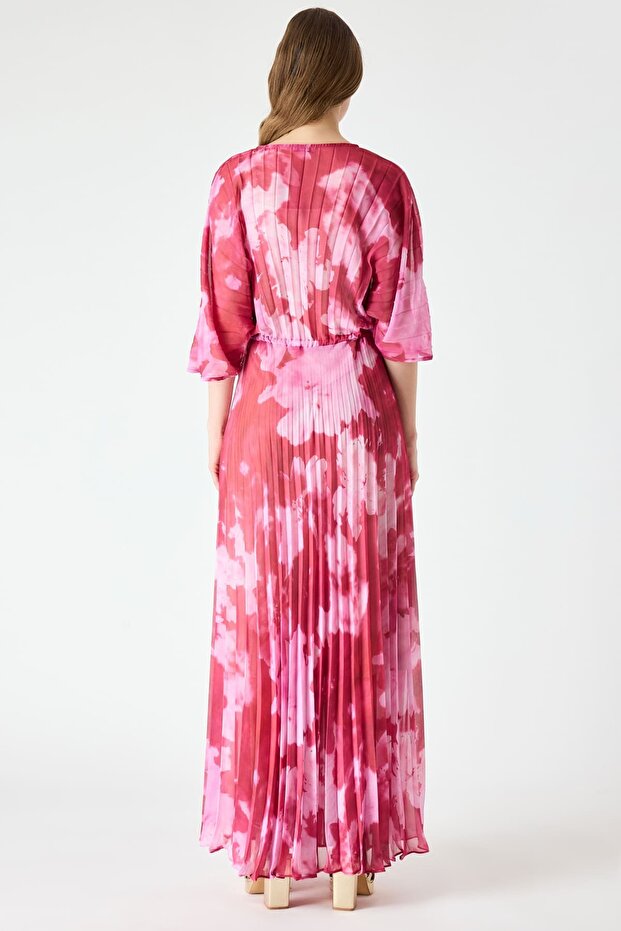 Desenli şifon elbise - 4