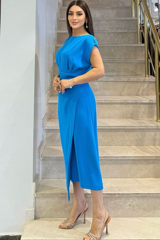 Drape detaylı anvelop elbise - 3