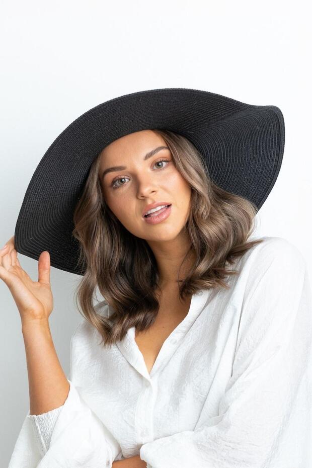 Women's Oversize Large Straw Hat Natural 55cm Beach Hat Black